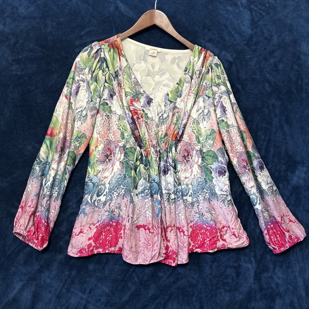 Sundance Womens Silk Top Size S Peasant Artsy‎ Print Floral Luxury Maximalist